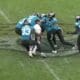 New England Patriots tight end Hunter Henry gets tackled by a group of Jacksonville Jaguars players in their Week 7 game.